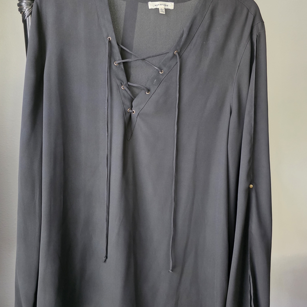 Max Studio Women's Black Lace-Up Top